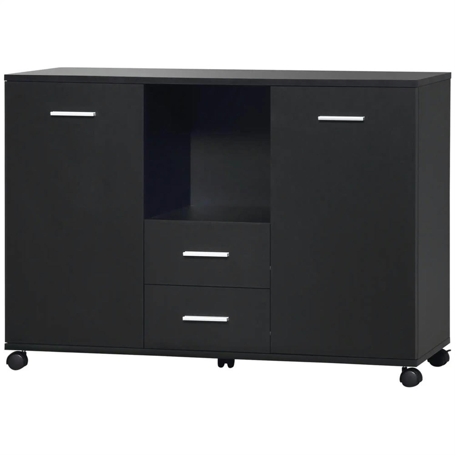 Demi Bonn Rolling Filing Cabinet with Castors, 2 Drawers, 2 Shelves, Modern File Cabinet for Home Office, Smooth Counter Printer Stand, Black