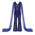 thumbnail image 3 of Alvivi Kids Flower Girl Shiny Sequins Jumpsuit Wide Leg Pants Cape Sleeve Pageant Party Romper Navy Blue 14, 3 of 7