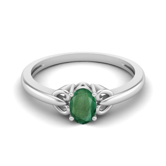 Mooneye 925 Sterling Silver 6X4mm Oval Emerald Solitaire Women Valentines Day Gift Ring