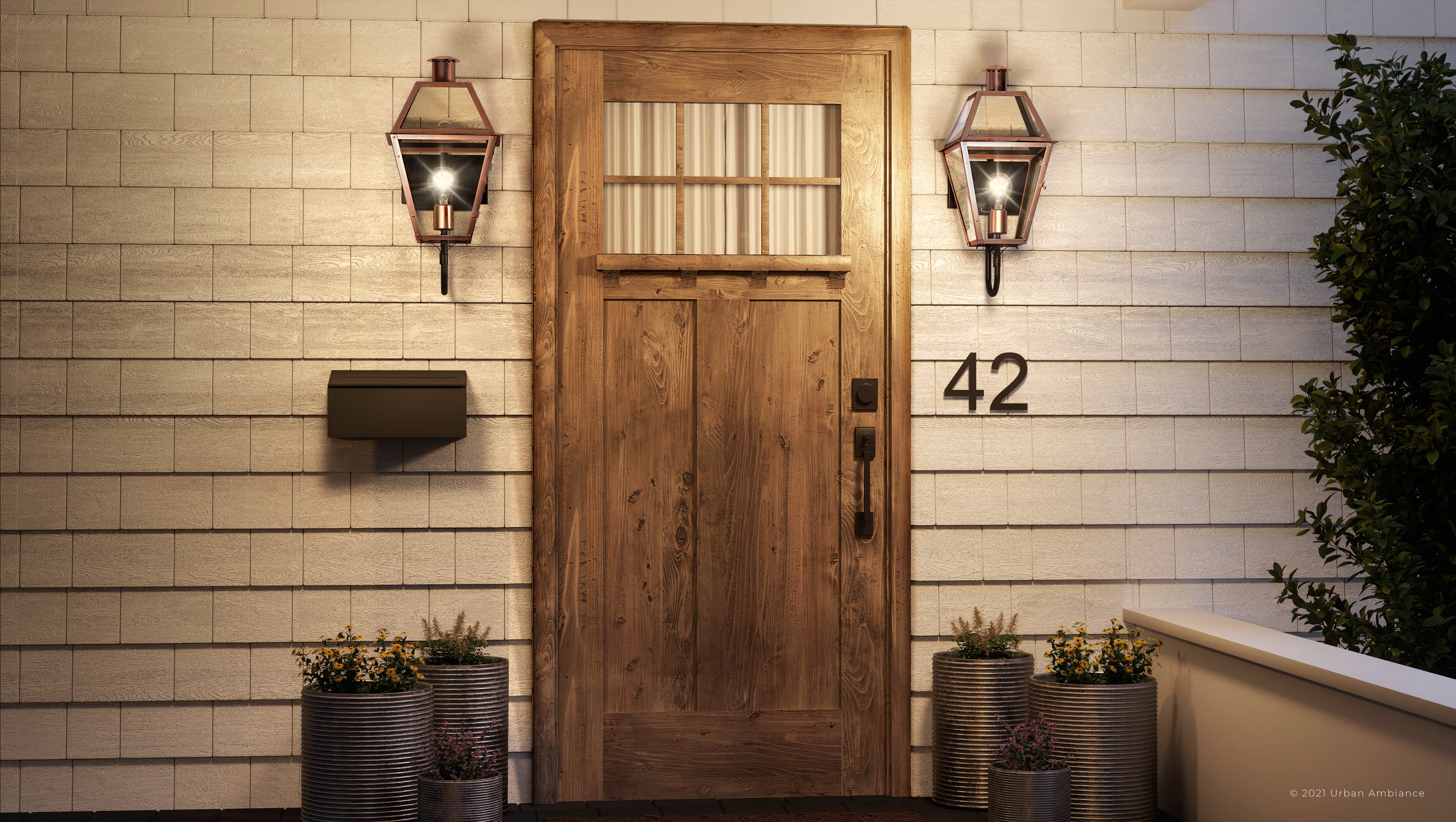Luxury Rustic Wall Sconce, Large Size: 20.5H x 9.5"W, with Tudor Style Elements, Rustic Copper Finish, UQL1371 from the Paris Collection by Urban Ambiance