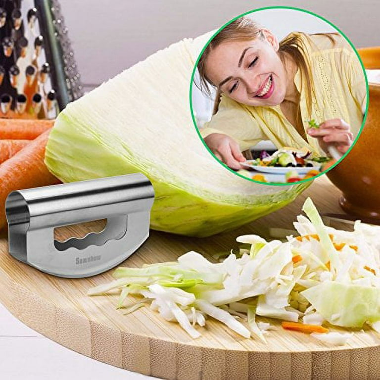 2 in 1 Mezzaluna Salad Chopper Pizza Cutter Double Blade Pop-open Handle to  Release the Clogged Veggies Easily Fast Chopping
