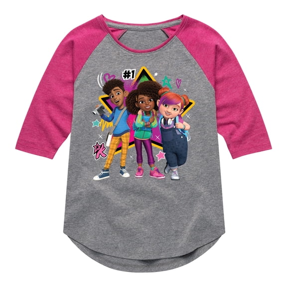 Karma's World - We're All Stars - Karma, Winston, & Alex - Toddler & Youth Girls Raglan Graphic T-Shirt