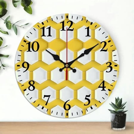 SBEMP Hexagonal Shapes Wooden Wall Clock, Battery Operated, Decor for Living Rooms, Kitchens, Dorms 10x10in