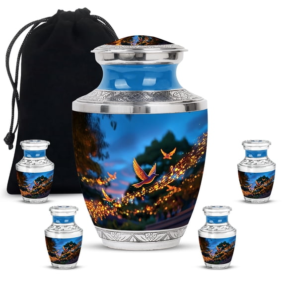 JAGASY Music Urn Son Ashes - Large Blue Urn for Human Ashes - Musical Notes Urns for Sister Funeral - Bird Urns for Adult Men Remains - 10 Inch