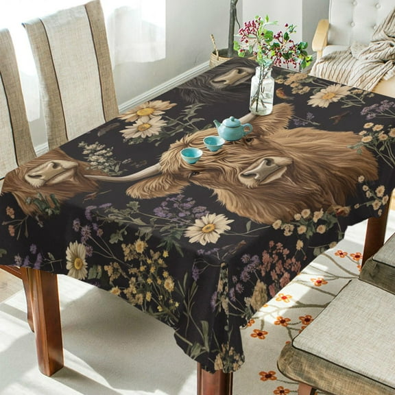 Yayeee Tablecloths 54" x 54" Rectangle Wrinkle Resistant Party Table Cover, Cows and Flowers