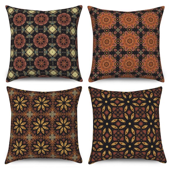 PBOBRIICH Set of 4 Orange Black Throw Pillow Cases,Geometric Linen Pillow Cover for Living Room Bedroom Home Decor,18x18