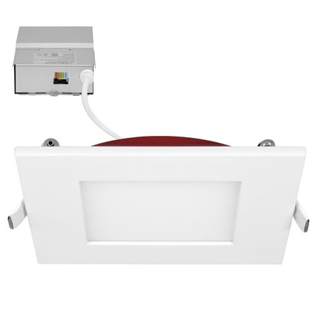 Maxxima 4 in. 2 Hour Fire Rated Slim Square Recessed LED Downlight, Canless IC Rated, 800 Lumens, 5 CCT Color Selectable 2700K-5000K