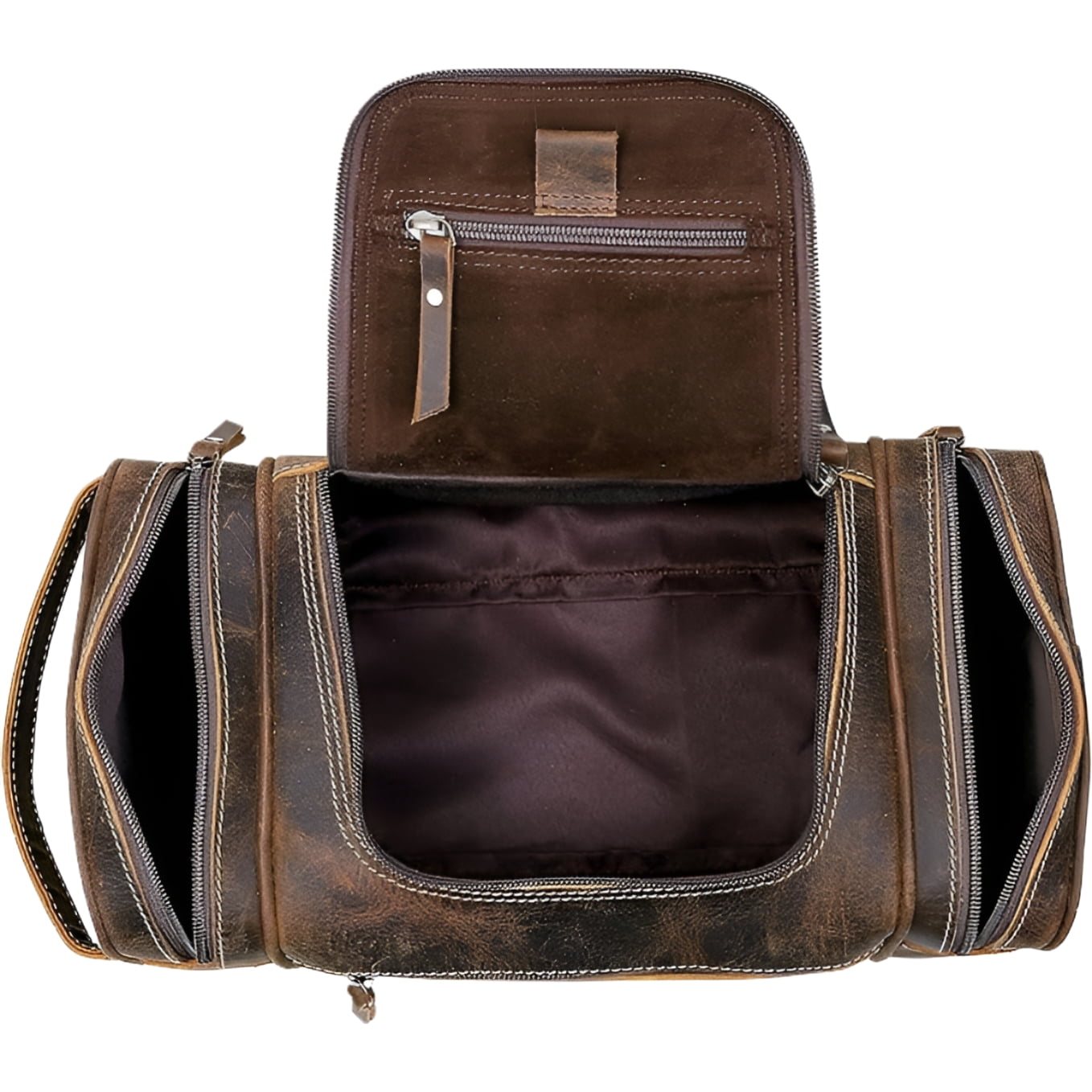 RUZIOON Genuine Leather Toiletry Bag for Men - Extra Large Leather Men's Toiletry Bag for Traveling Hanging, Real Leather Dopp Kit for Men Leather Shaving Bag for Travel
