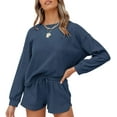 thumbnail image 1 of Ensemble Décontracté pour Femmes, Col Rond Manches Longues + Shorts à Cordon, 1 of 6