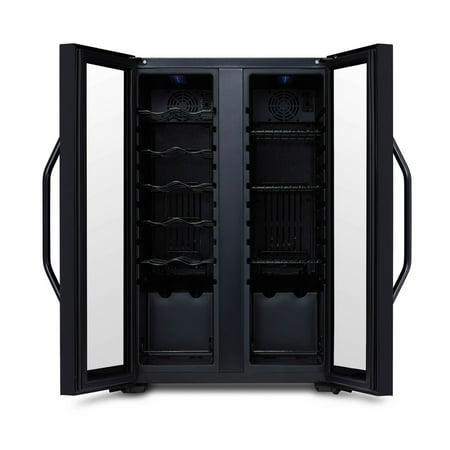 NewAir - 12-Bottle & 39-Can Dual Zone Wine Cooler with Mirrored Glass Door & Compressor Cooling, Digital Temperature Control - Black