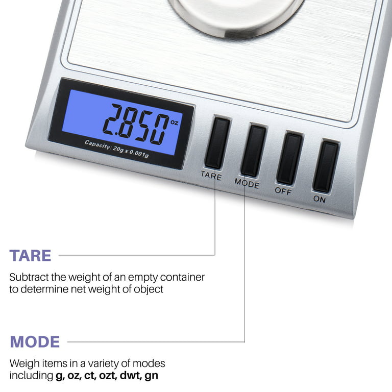 Digital Milligram Scale, 100g x 0.001g High Precision Jewelry Gram Scale, 8  Units Conversion Portable Reloading Scale with LCD Display Tare Weights