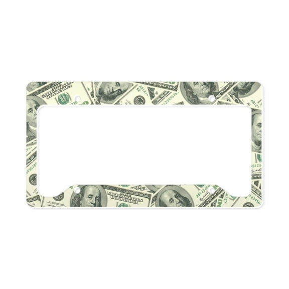 CafePress - 100 Dollar Bill Money Pattern License Plate Holder - Aluminum License Plate Frame, License Tag Holder