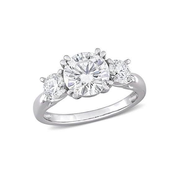2.59 Carat (Ctw) Lab-Created Three-Stone Round Moissanite Engagement Ring in 10K White Gold for Women