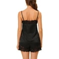 thumbnail image 3 of INSPIRE CHIC Women's Satin Pajama Sets Lace Trim Cami Tops with Shorts 2 Pcs Silky Lounge Sets L Black, 3 of 6