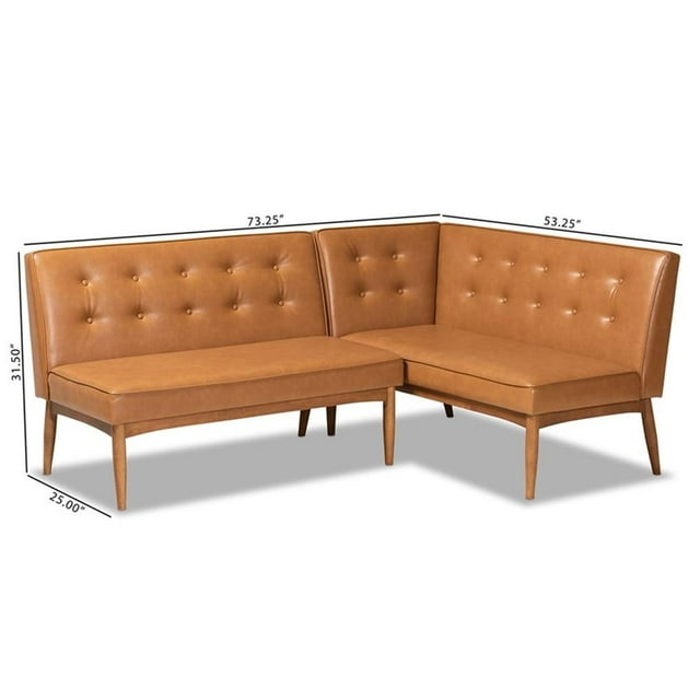 Baxton Studio Faux Leather Upholstered and Brown Finished Wood 2-Piece Bench