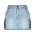 thumbnail image 5 of Kaemgyyd Women's Cargo Denim Skirt Casual Stretch Low Waist Button Bodycon Mini Jeans Skirt with Pocket Summer Trendy, 5 of 7
