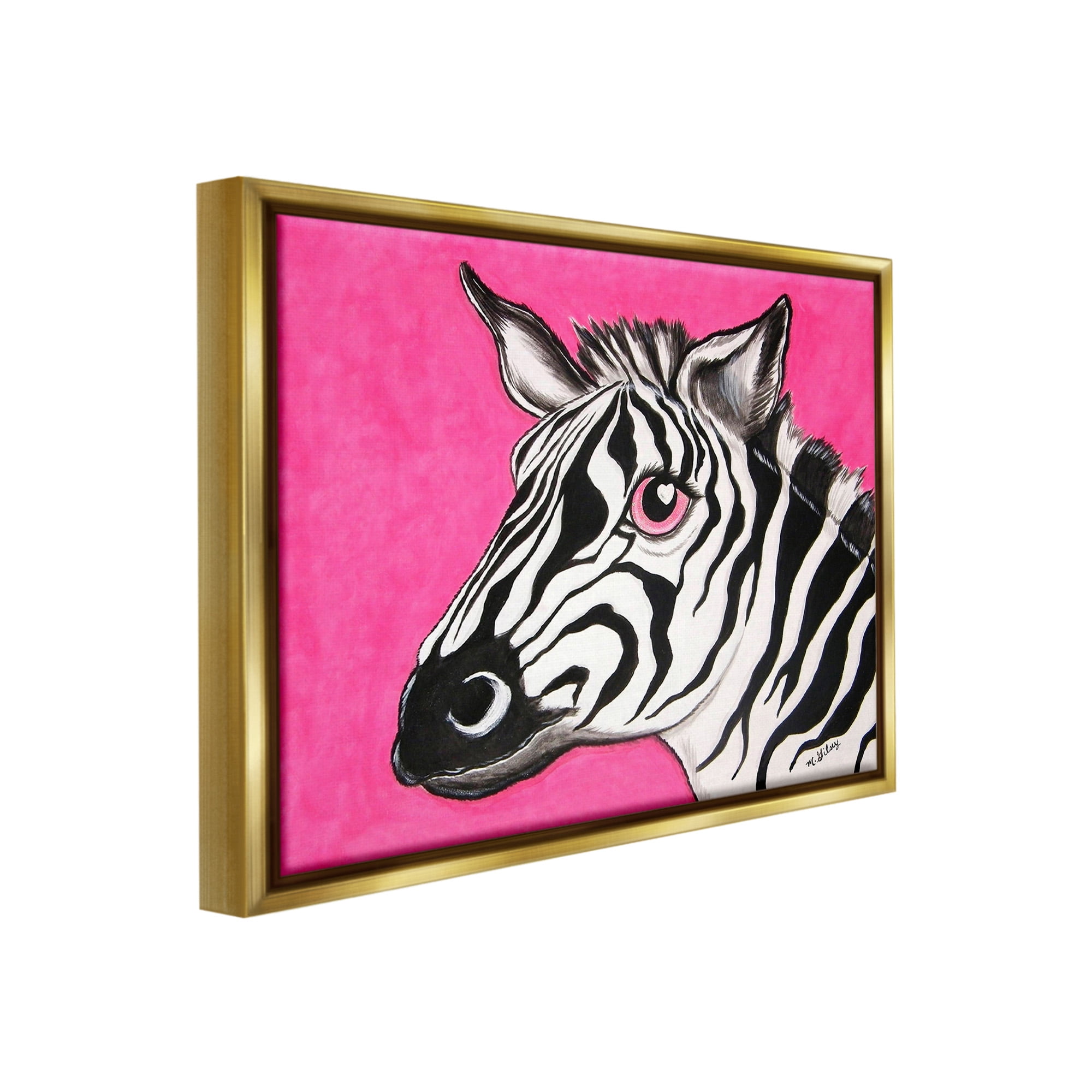 Stupell Industries Zebra with Heart Eyes Animals & Insects Painting Gold Floater Framed Canvas Art Print Wall Art, 21 x 17