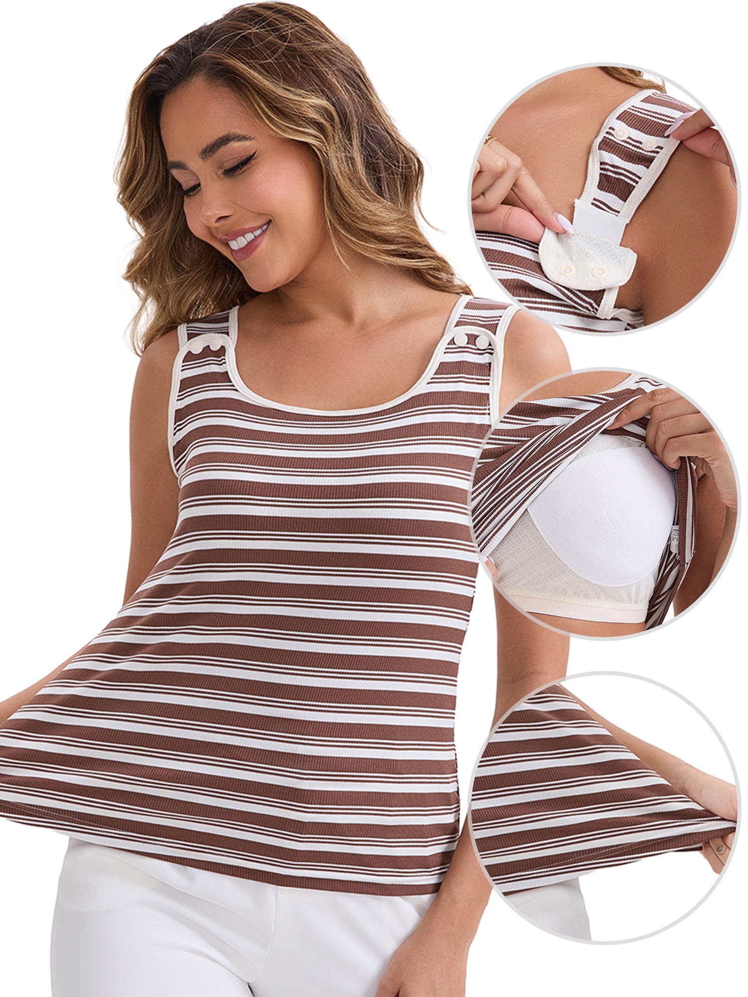 DARING DIVA Women's Breastfeeding Maternity Tank Top Padded Undershirt XXL Brown