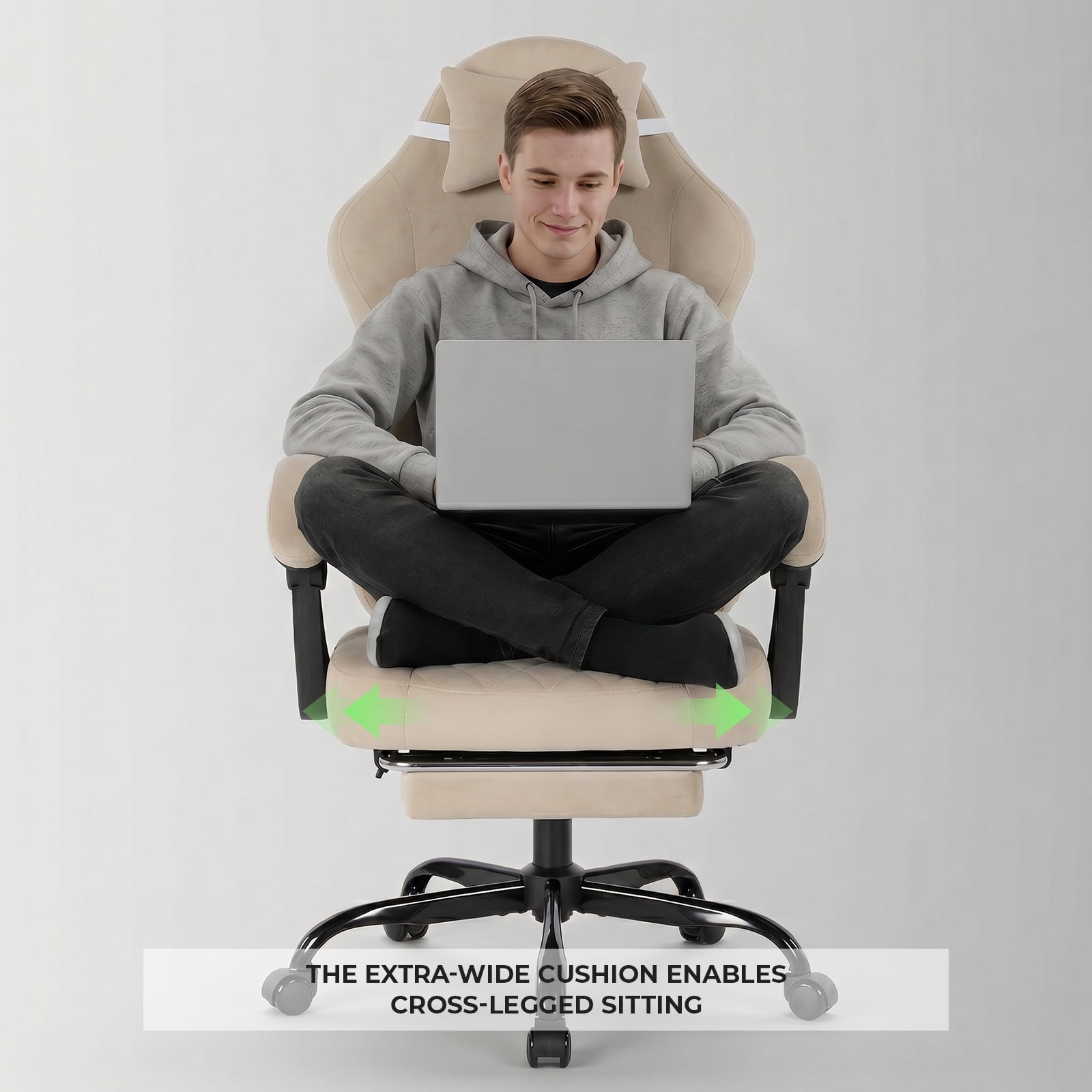 Gaming Chair 49.21 Inch, Ergonomic Computer Chair with Massage Lumbar Support and Adjustable Height, Video Gamer Chair for Office and Gaming, Beige