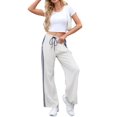 thumbnail image 2 of Women'S Wide Leg Pants Drawstring High Rise Side Striped Slouchy Palazzo Pants with Pockets Beige Blue Edge L, 2 of 8