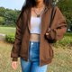 thumbnail image 1 of Chaqueta Sudadera básica para mujer, corte holgado, con capucha, estilo informal, con cremallera, ropa de calle, traje Cgtredaw Café M para Mujer, 1 of 6