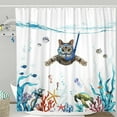 thumbnail image 1 of Sea Turtle Shower Curtain Teal Blue Ocean Waterproof Fabric Shower Curtains for Bathroom with Funny Animal Octopus Starfish Anchor Fish Nautical Bath Curtain Decor (Teal, 72''''×72''''), 1 of 6