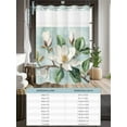 thumbnail image 6 of No Hook Cloth Fabric Shower Curtain with Snap in Liner, Botanical Floral Waterproof Shower Curtains Set with See Through Top Window, Pastoral Magnolia Flowers Leaves Plant Bath Curtains 54"x78", 6 of 6