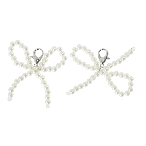Accesorios de zapatos de moda con lazo de perlas falsas duraderas, 1 par de encantos para agujetas, color blanco