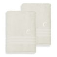 thumbnail image 2 of Authentic Hotel and Spa  Omni Turkish Cotton Terry Set of 2 Cream Bath Towels with White Script Monogrammed Initial R, 2 of 5