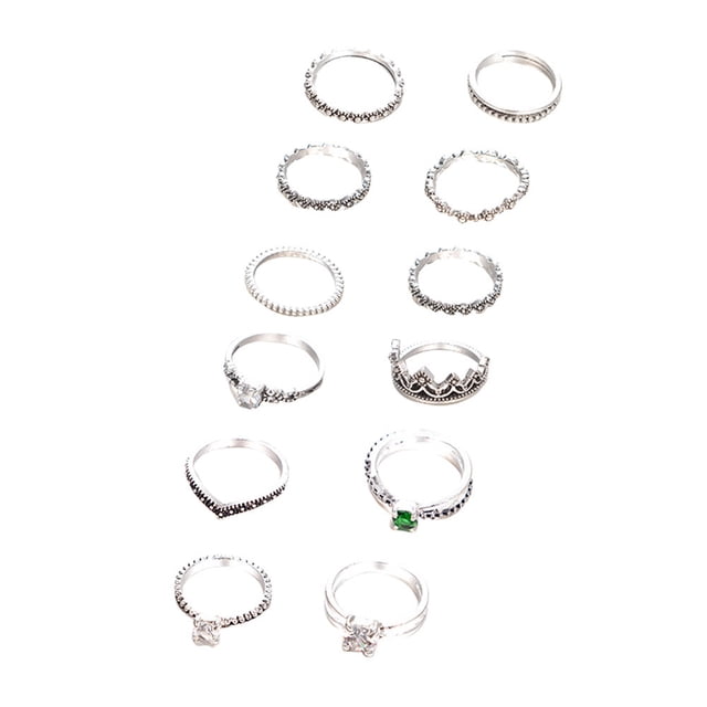 Anillos de plata de Bohemia por encima de Cristal Anillos Mujeres Stack Set Vintage 12PC Anillos