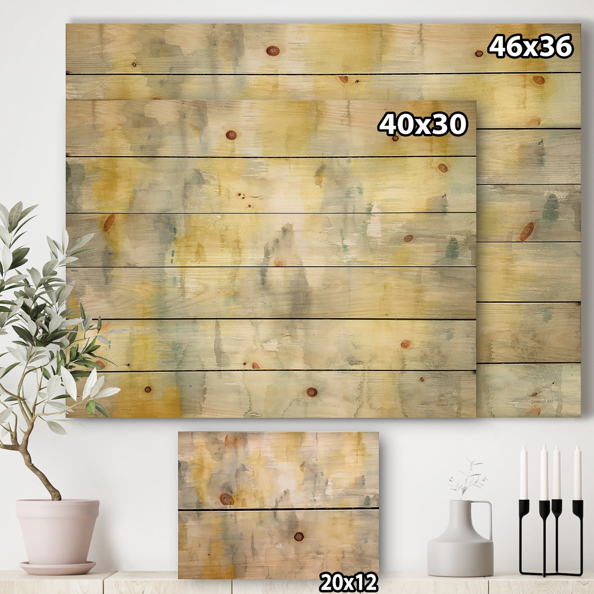 Designart 'Abstract Summer Shower ' Traditional Print on Natural Pine Wood