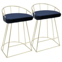 Canary Contemporary-Glam Counter Stool In Gold With Blue Velvet - Set Of 2