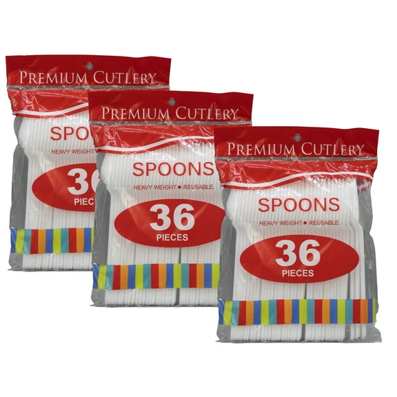 Premium Disposable Plastic Spoons for Party, Kitchen etc, (3 Pack of 36 count )