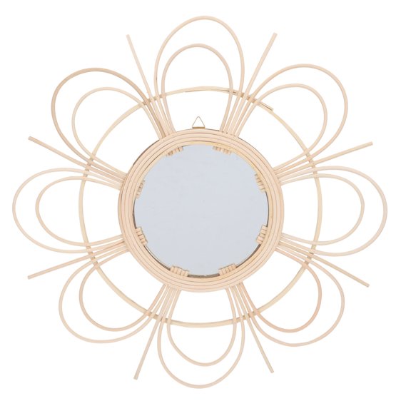 NICEXMAS Decorative Khaki Rattan Woven Mirror Hanging Wall Mirror for Vintage Rustic Home Decor