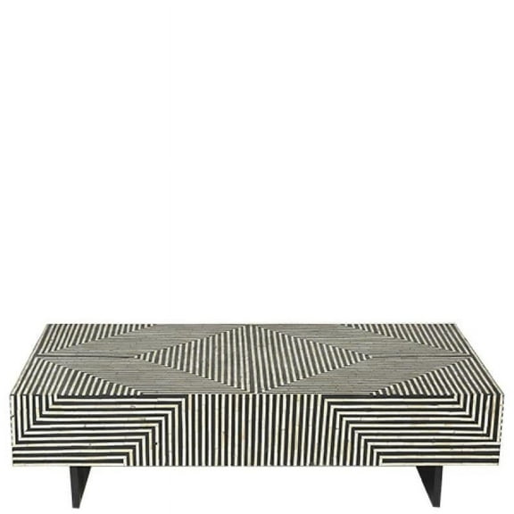 LAKECITY ARTS Bone Inlay Stripe Design Coffee Table Black, Bone Inlay Stripe Design Center Table, Bone Inlay Living Room Furniture