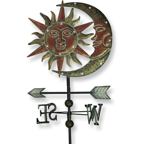 Sun & Moon Face Solar Outdoor Lights, Metal Decorative Stake Weathervane Garden Decor for Outside, Yard Decorations Outdoor Lawn Ornaments for Porch Decor