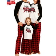 Sunisery Family Matching Christmas Pajamas Set Mama Bear Plaid Printing Clothes for Family Adult Child Baby