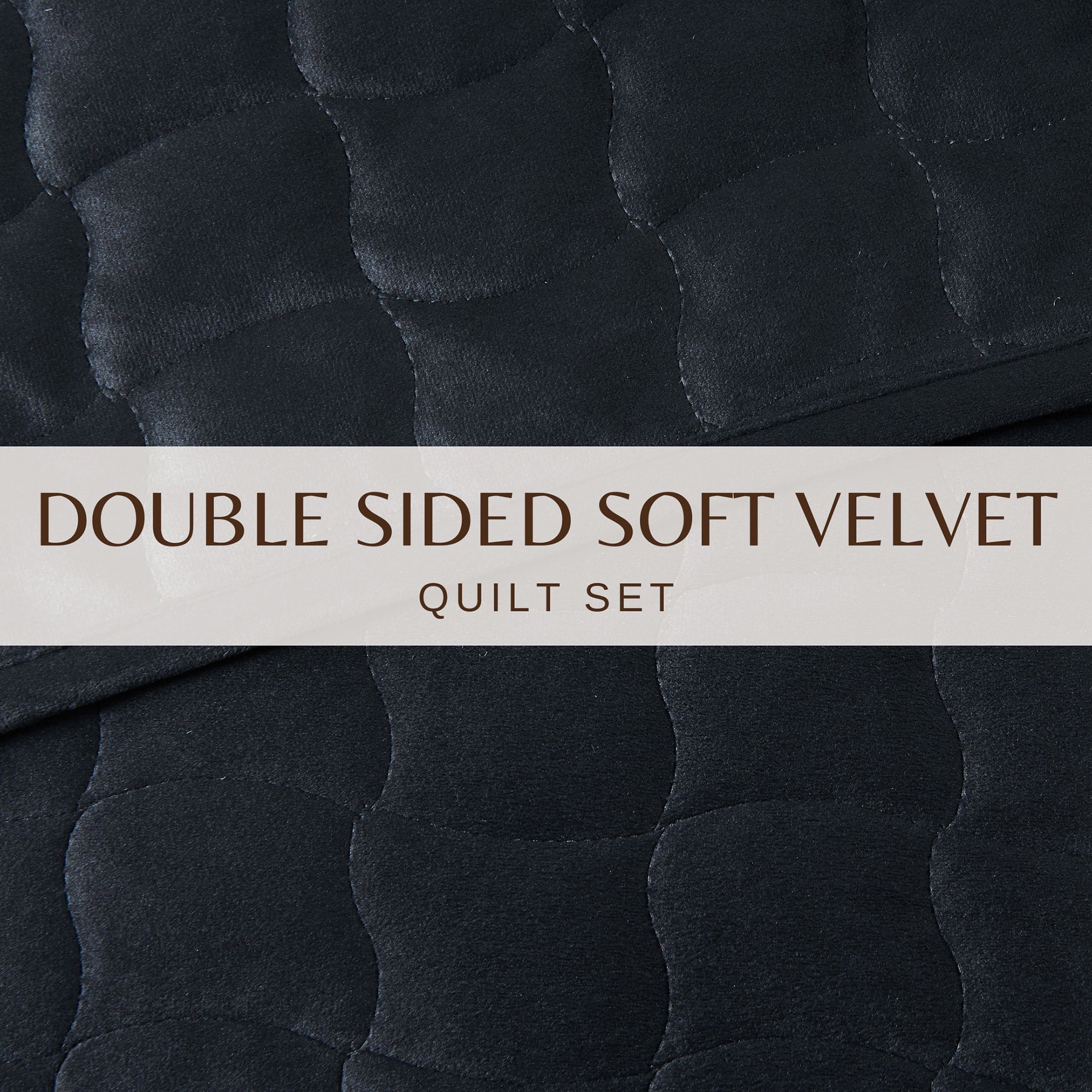 Dual-Sided Velvet Box-Stitched Heavyweight 2-Piece Twin Quilt Set, Black