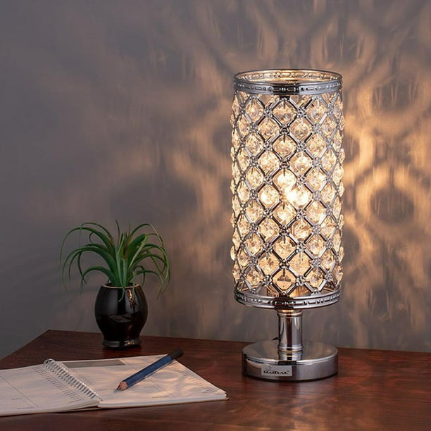 Lampe de Table en Cristal Lampe de Bureau Éclairage de Table de Chevet avec  Lampe en Cristal Sliver Abat-Jour Luminaire de Nuit pour Chambre à Coucher  de Salon 