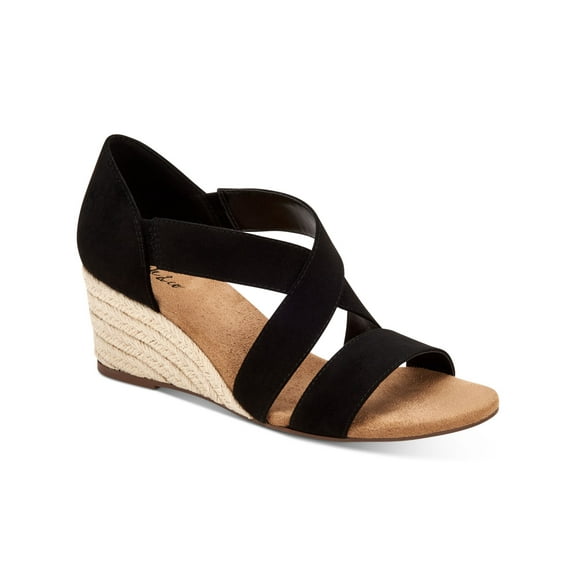 STYLE & COMPANY Womens Black Criss Cross Straps Side Elastics Cushioned Zaddie Almond Toe Wedge Slip On Dress Espadrille Shoes 5.5 M