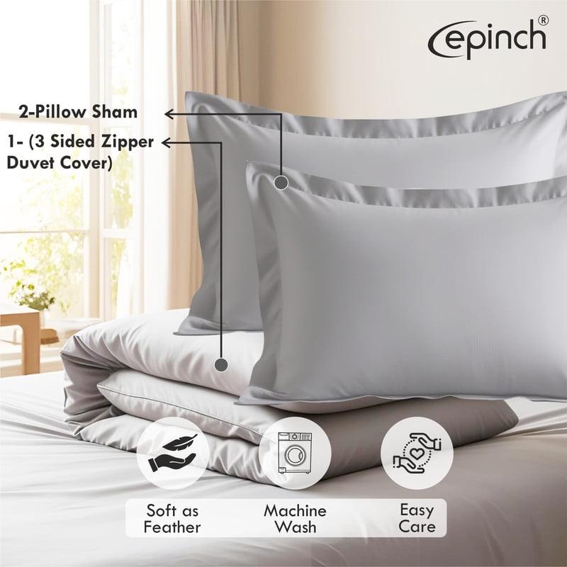3 Sided Zipper Duvet Cover Set Easy to Use Home & Hotel Soft Microfiber 3 PCS 1-Duvet Cover & 2- Pillow Sham No Comfoter Twin_68 X 90 Inch