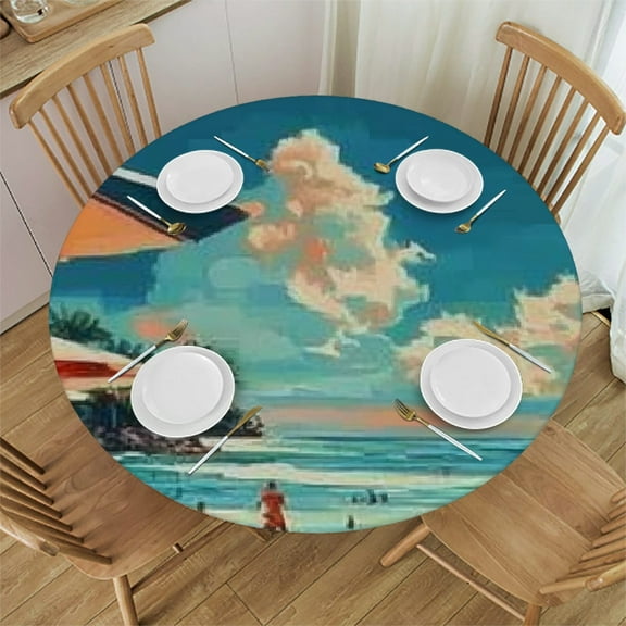 Sheronv Beach Lounge Chairs Umbrellas Round Tablecloth Washable Stain-Resistant for Indoor Outdoor Restaurants Weddings Parties Home Kitchen Decoration 31"-35