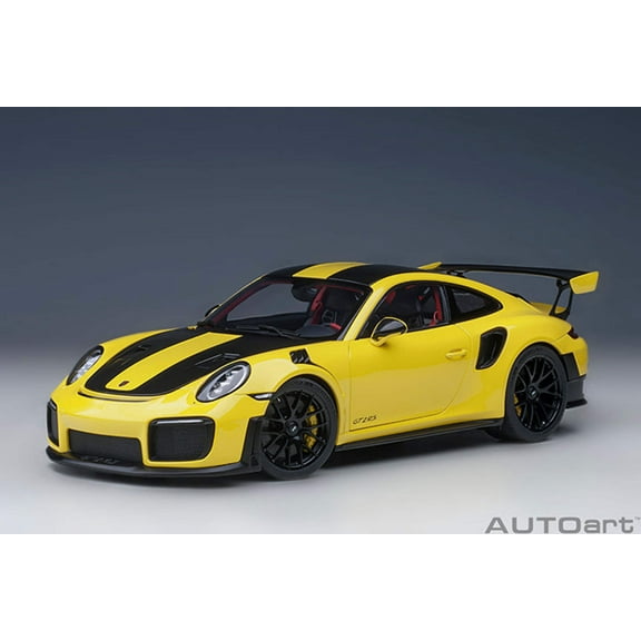Porsche 911 (991.2) GT2 RS Weissach Package Racing Yellow with Carbon Stripes 1/18 Model Car by Autoart