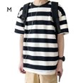 thumbnail image 1 of Camiseta de hombre a rayas, media manga, suelta, cuello redondo, blusa de algodón, negro, M Methold AP002500-01, 1 of 7
