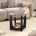 thumbnail image 4 of Costway 32" 2-Tier Glass Coffee Table with Tempered Glass Top Bottom Storage Shelf & Wheels Transparent & Black, 4 of 10