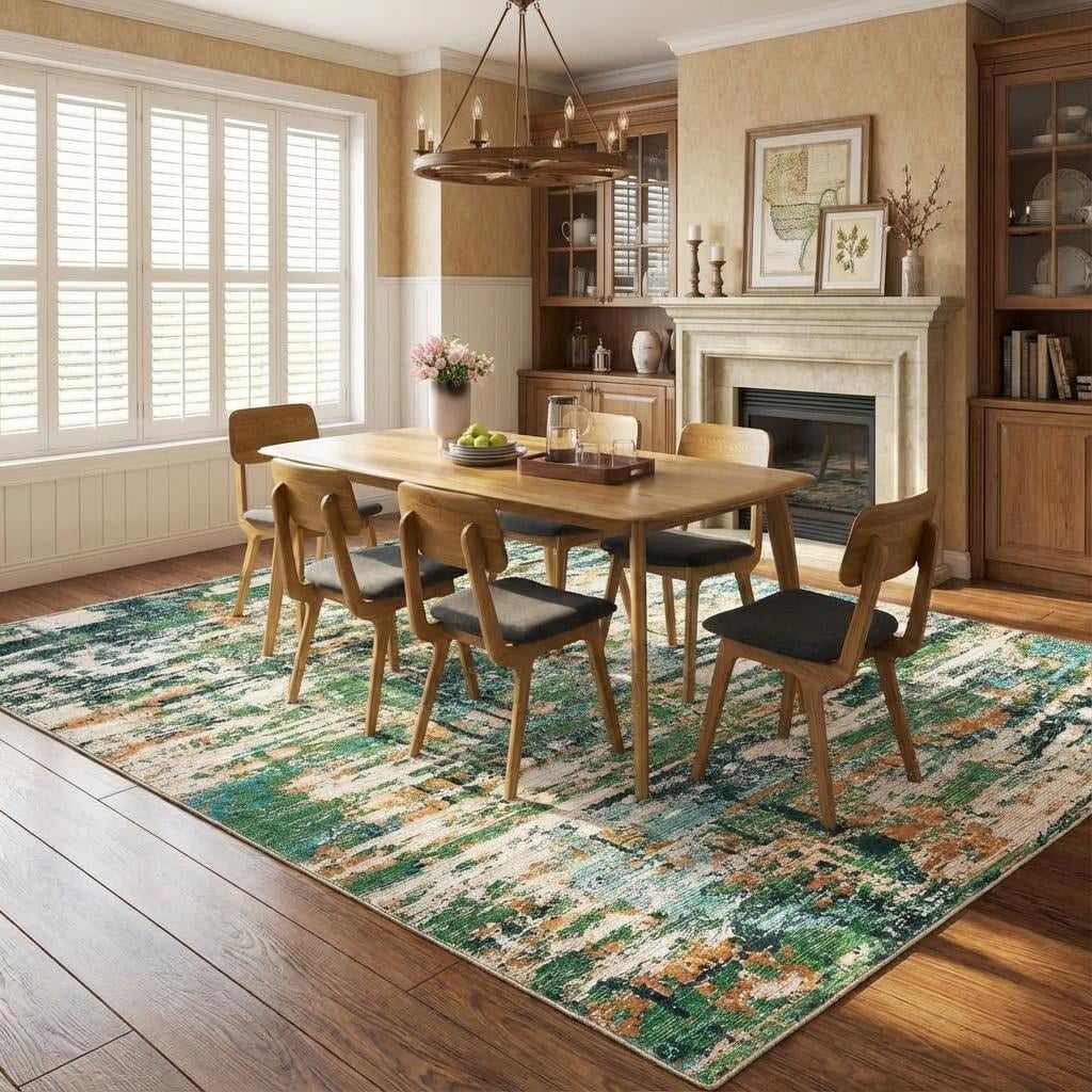 HOMERRY Area Rug 5' x 7' Modern Abstract Rug for Living Room Washable Soft Indoor Floor Carpet, Green
