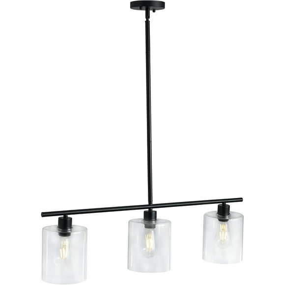 3-Light Kitchen Island Light Modern Linear Pendant Light Black Farmhouse Chandelier with Glass Shade