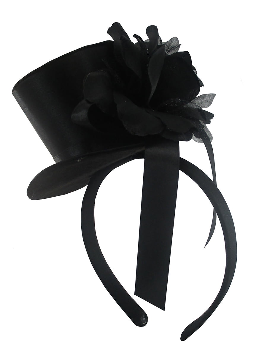 Womens Black Mini Top Hat With Rose 