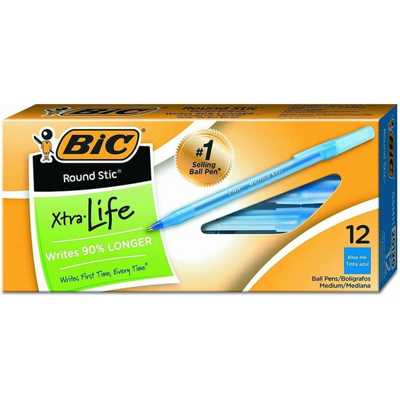 Fyna -Bic Round Stic Xtra Precision Ballpoint Pen, Medium (0.8Mm), 12-Count Blue