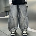 thumbnail image 5 of Boys Baggy Jeans Grey Jogger Pants ForBoys Elastic High Waisted Straight with Pocket Classic Fit Casual Kid Clothes 8-10 Years, 5 of 7